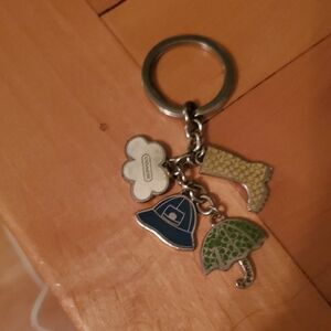 Coach Silver Keychain with Blue and Green Charms